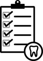 Zahncheckliste und Zahnsymbol auf weißem Hintergrund. Zähne Diagnosebericht Zeichen. Zahnkarte oder Symbol für Krankenakten des Patienten. flacher Stil. vektor