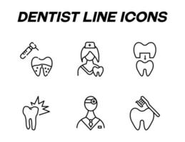 svartvit tecken i platt stil för butiker, butiker, webb webbplatser. redigerbar stroke. vektor linje ikon uppsättning med symboler av karies, kvinna tandläkare, tandborste, tandläkare, sjuk