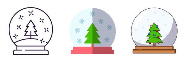 Konzept der frohen Weihnachten und des guten Rutsch ins neue Jahr. Sammlung von Symbolen für Glaskugeln in Linien-, Flach- und Cartoon-Stilen für Websites, Anzeigen, Artikel, Geschäfte, Geschäfte vektor