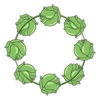 runda ram, mogen grönsaker, grön kål huvuden, kopia Plats, vektor illustration i tecknad serie stil