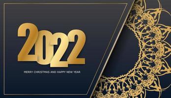 2022 broschyr glad jul svart med årgång guld prydnad vektor