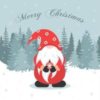jul gnome med en jul boll i hans händer. vektor illustration.