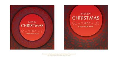 Broschüre Vorlage frohe Weihnachten und guten Rutsch ins neue Jahr rote Farbe mit Vintage-Burgunder-Ornament vektor