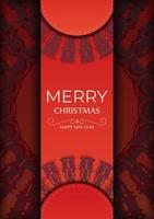 glad jul kort i röd med årgång vinröd mönster vektor