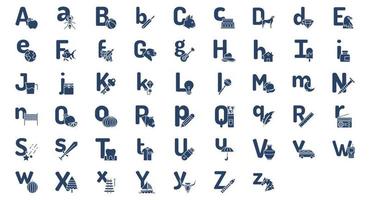 samling av ikoner relaterad till alfabet och symboler, Inklusive ikoner tycka om hund, kaka, myra, äpple och Mer. vektor illustrationer, pixel perfekt uppsättning