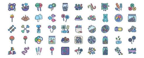 samling av ikoner relaterad till godis och sötsaker, Inklusive ikoner tycka om boll klubba, godis och Mer. vektor illustrationer, pixel perfekt uppsättning