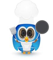 tecknad serie blå fågel med kock utrusta och verktyg vektor