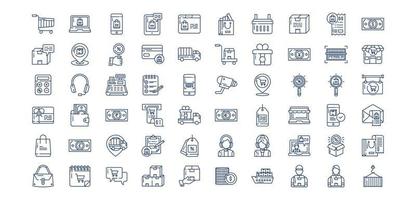 Sammlung von Symbolen im Zusammenhang mit E-Commerce, einschließlich Symbolen wie Warenkorb, Tasche, Shop, Online und mehr. vektorillustrationen, pixelperfekter satz vektor