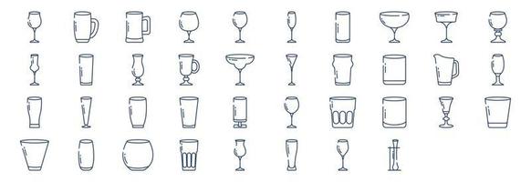 Sammlung von Symbolen im Zusammenhang mit Bargläsern, einschließlich Symbolen wie Glas, Fizzio-Glas und mehr. vektorillustrationen, pixelperfekter satz vektor