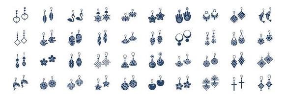 Sammlung von Symbolen im Zusammenhang mit Ohrringen, einschließlich Symbolen wie Schmuck, Geschenk und mehr. vektorillustrationen, pixelperfekter satz vektor