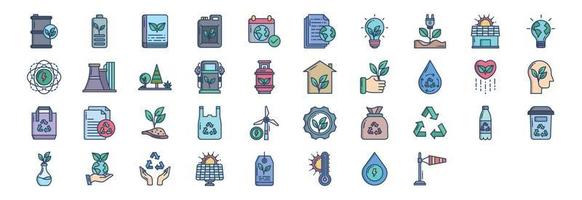 Sammlung von Symbolen im Zusammenhang mit Ökologie, einschließlich Symbolen wie Öko, Dokument, Batterie und mehr. vektorillustrationen, pixelperfekter satz vektor