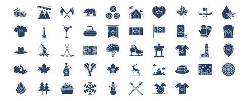 Sammlung von Symbolen im Zusammenhang mit dem Land Kanada, einschließlich Symbolen wie Elch, Standort, Natur und mehr. vektorillustrationen, pixelperfekter satz vektor