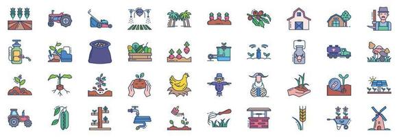 samling av ikoner relaterad till jordbruk och lantbruk, Inklusive ikoner tycka om fält, morot, jordbrukare och Mer. vektor illustrationer, pixel perfekt uppsättning