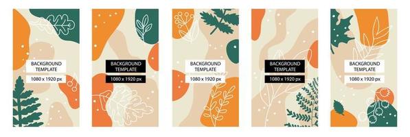 Botanische Vorlage 1080x1920 für Geschichten. Botanisches Design mit Pflanzen, Blumen und Blättern in Herbstfarben vektor