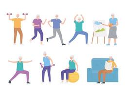 äldre människor som gör sport och hobbyaktiviteter vektor