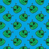 grünes Alien, nahtloses Muster auf blauem Hintergrund. vektor