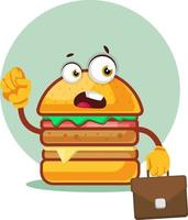 Burger trägt eine Business-Tasche, Illustration, Vektor auf weißem Hintergrund.