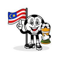 maskottchen cartoon fußball malaysia flagge mit trophäengewinner vektor