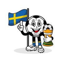 maskottchen cartoon fußball schweden flagge mit trophäengewinner vektor