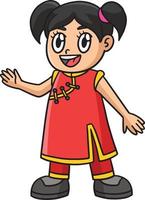 glückliches chinesisches mädchen cartoon farbige clipart vektor