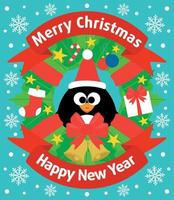 weihnachts- und neujahrshintergrundkarte mit pinguin vektor