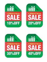 uppsättning av jul grön försäljning klistermärken. jul försäljning 10, 20, 30, 40 av. klistermärken med gåva lådor ikon vektor