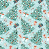 jul vektor vinter- sömlös mönster med gran träd, gåvor och godis sockerrör