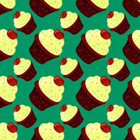 muffin mönster, sömlös mönster på grön bakgrund. vektor