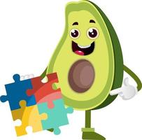 Avocado mit Puzzle, Illustration, Vektor auf weißem Hintergrund.
