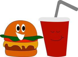 Burger und Cola, Illustration, Vektor auf weißem Hintergrund.