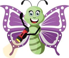 Schmetterling mit Taschenlampe, Illustration, Vektor auf weißem Hintergrund.