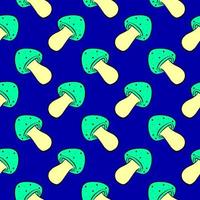 grön svamp, sömlös mönster på blå bakgrund. vektor