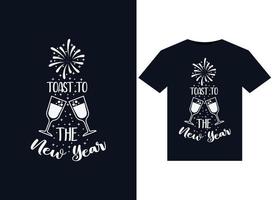 anstoßen auf die neujahrsillustrationen für druckfertige t-shirt-designs vektor