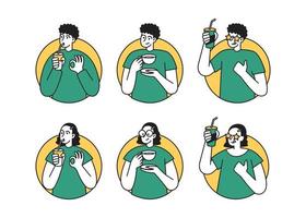 enkel modern människor dryck bubbla te och kaffe illustration vektor