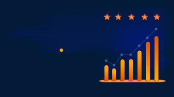 rated fem stjärna infographic för affärer bakgrund. neon lysande bar för grafisk, statistisk, positiv trend infographic vektor