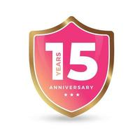 15. fünfzehnjähriges Jubiläum feiert Symbol Logo Label Vektor Event Goldfarbe Schild