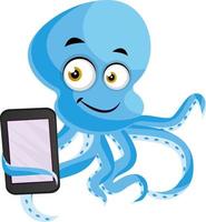 Oktopus mit Tablet, Illustration, Vektor auf weißem Hintergrund.