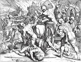 odysseus kämpar med de kikonen, årgång illustration. vektor