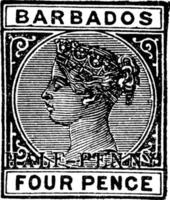 barbados fyra penny stämpel i 1892, årgång illustration. vektor