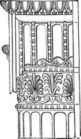 Ionische Winkelsäule aus dem Minerva-Polias-Tempel in Athen, Seite, Schaft, Vintage-Gravur. vektor