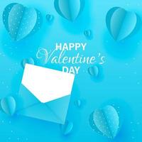 Poster Valentinstag flach. blauer Umschlag auf blauem Hintergrund. flache vektorillustration. valentinstagplakat im papierstil. vektor