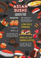 vektor affisch för asiatisk japansk sushi restaurang