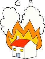 tecknad serie hus på brand vektor