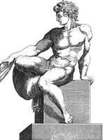 sittande naken, Adamo scultori, efter michelangelo, 1585, årgång illustration. vektor