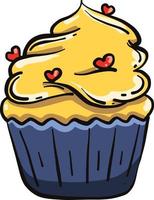 gul muffin med hjärtan, illustration, vektor på en vit bakgrund.