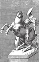 Skulptur einer Amazone zu Pferd, Vintage-Illustration. vektor