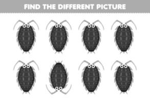 utbildning spel för barn hitta de annorlunda bild av söt tecknad serie lus tryckbar insekt kalkylblad vektor