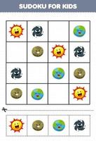 Bildungsspiel für Kinder Sudoku für Kinder mit niedlichem Cartoon-Sonnensystem-Planetenerde-Schwarzloch-Sonnenbild vektor