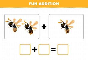 utbildning spel för barn roligt tillägg förbi räkning söt tecknad serie bi geting bilder tryckbar insekt kalkylblad vektor