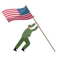 soldat, der die usa-flagge hebt vektor